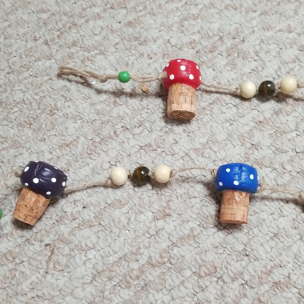 Hand Crafted Rainbow Toadstools Champagne Corks Rustic Garland